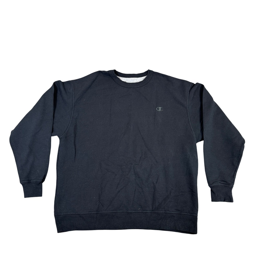 Champion Eco Mens XL Black Crewneck Sweatshirt Pullover S088 Embroidered Logo